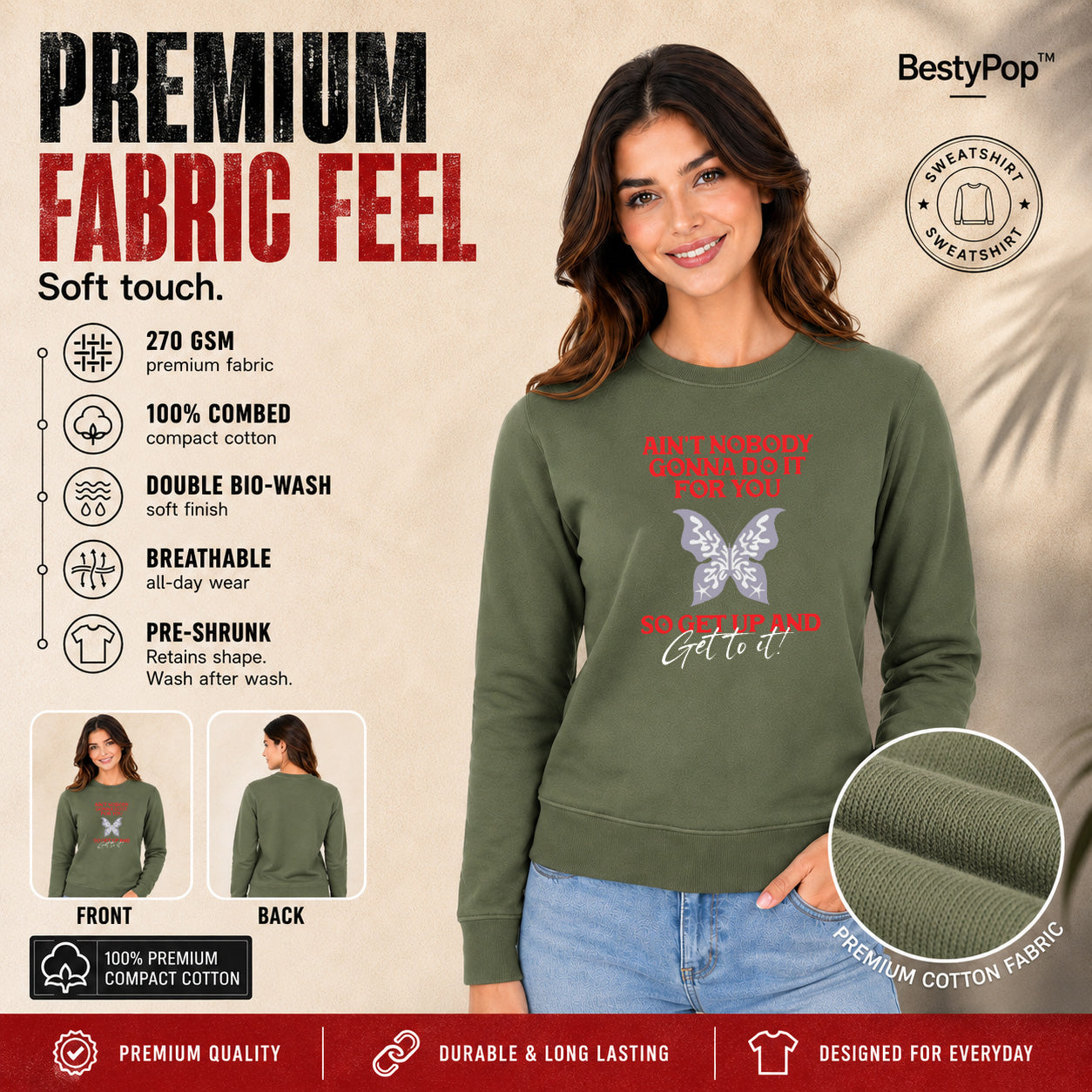 Women’s Graphic Print Round Neck Sweatshirt - 270 GSM