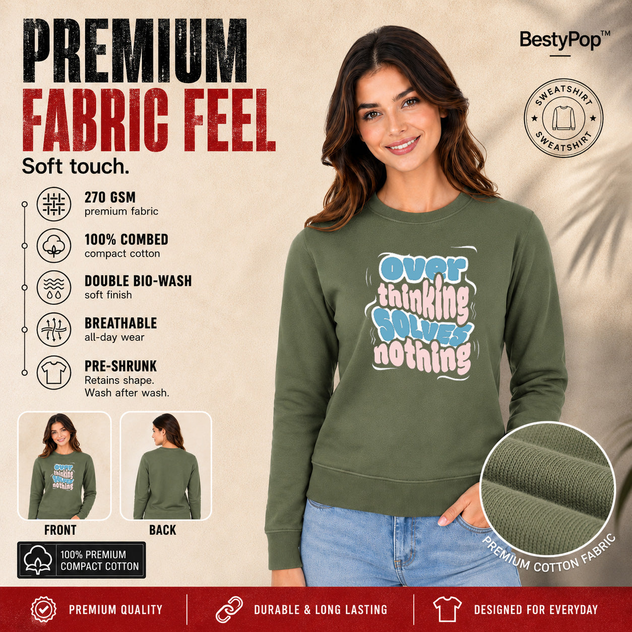 Women’s Graphic Print Round Neck Sweatshirt - 270 GSM