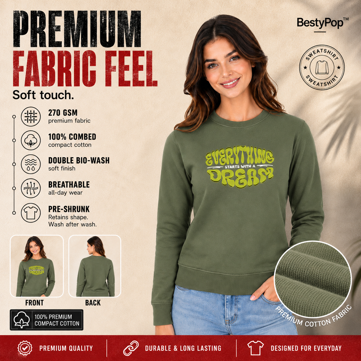 Women’s Graphic Print Round Neck Sweatshirt - 270 GSM