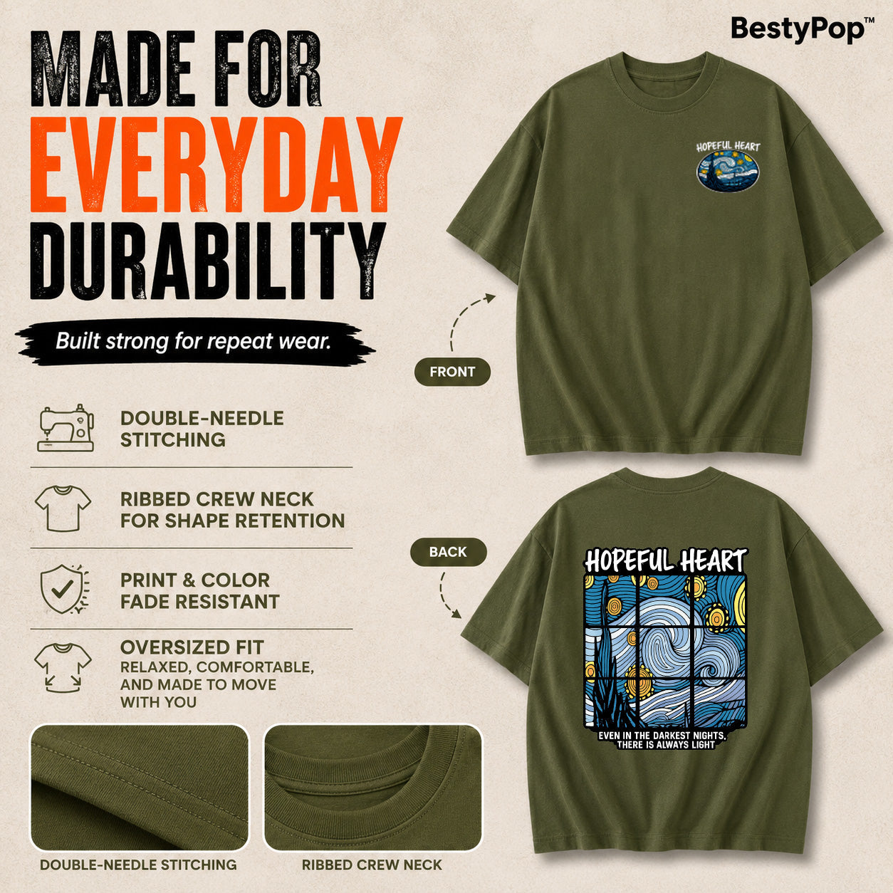 Women’s Oversized Graphic T-Shirt - Hopeful Heart (225 GSM heavyweight fabric)