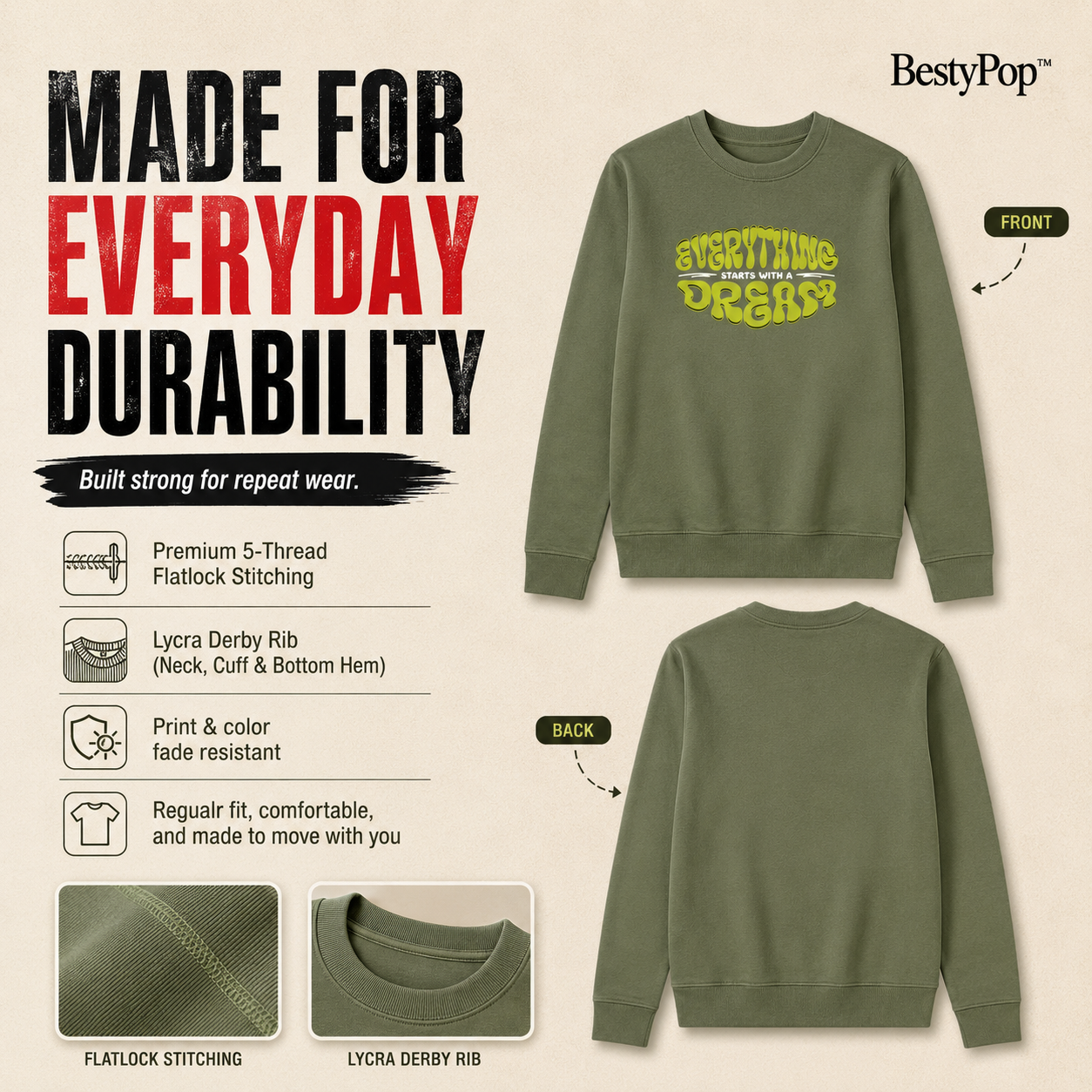 Women’s Graphic Print Round Neck Sweatshirt - 270 GSM