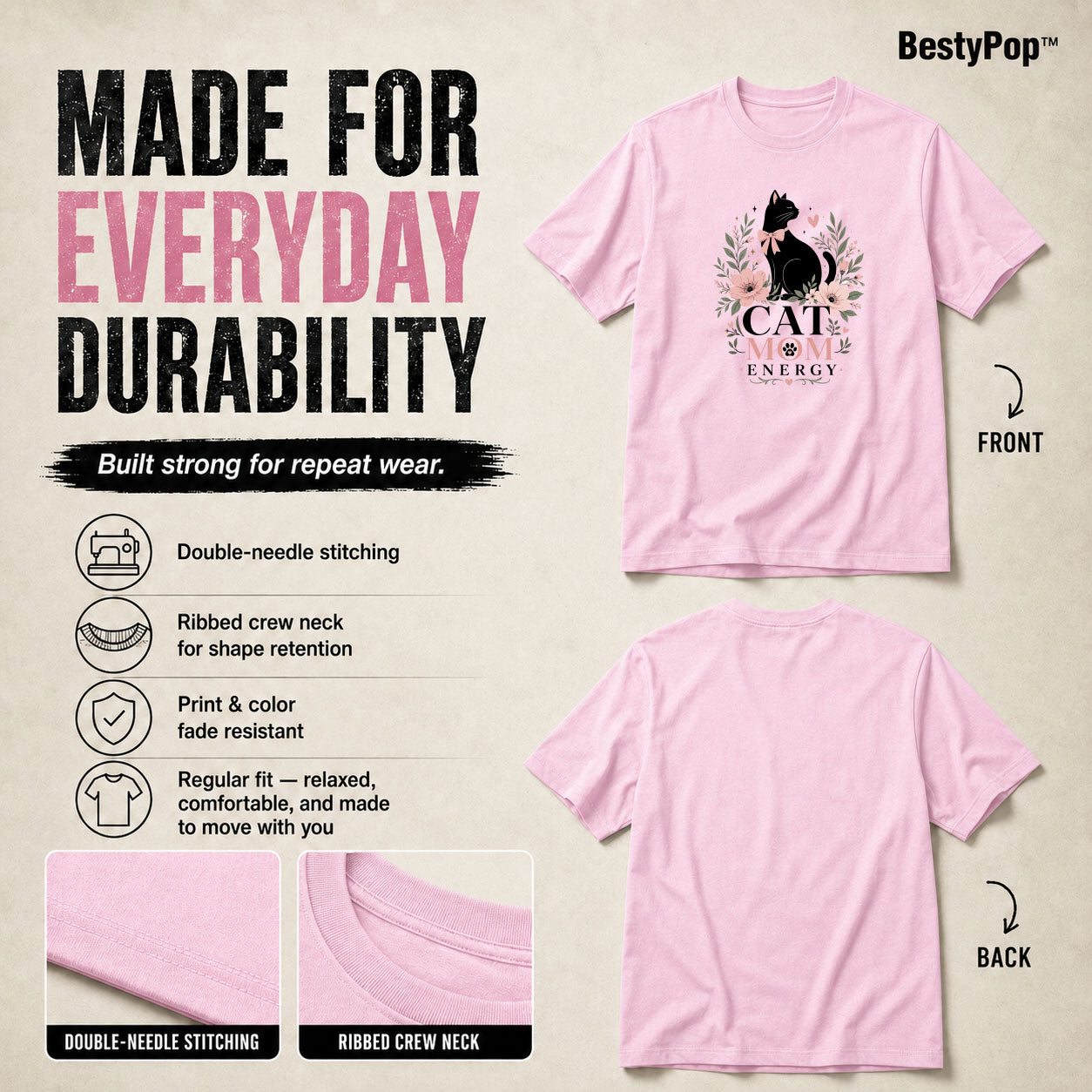 Cat Lover's Round Neck T-Shirts For Women - Cat Mom - (170 GSM) single jersey