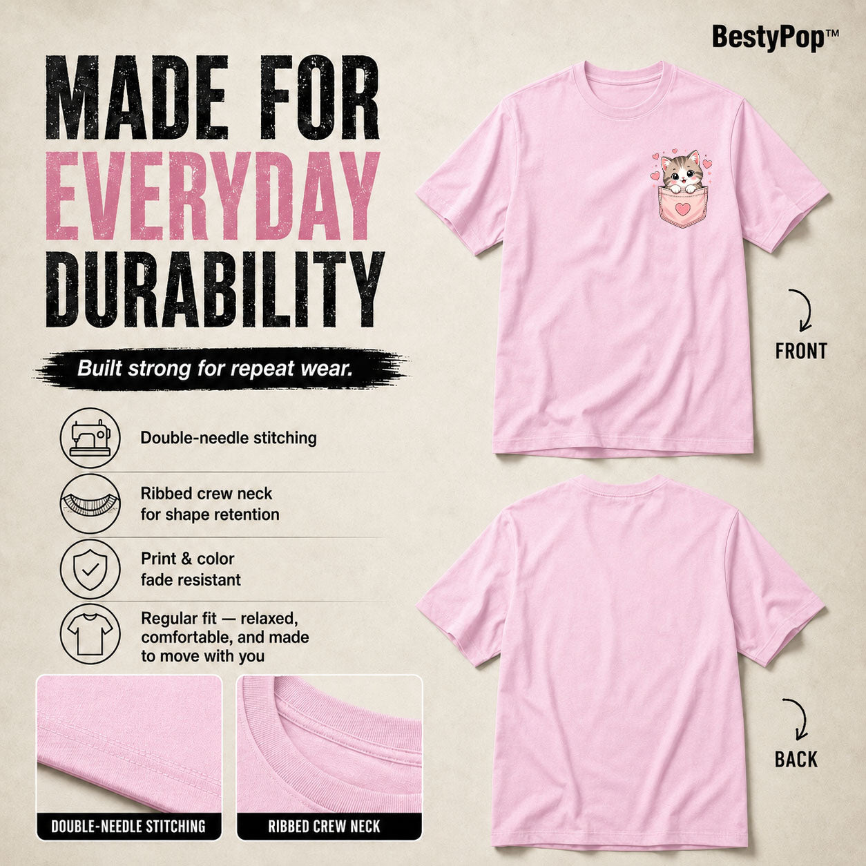 Cat Lover's Round Neck T-Shirts For Women - Meow - (170 GSM) single jersey