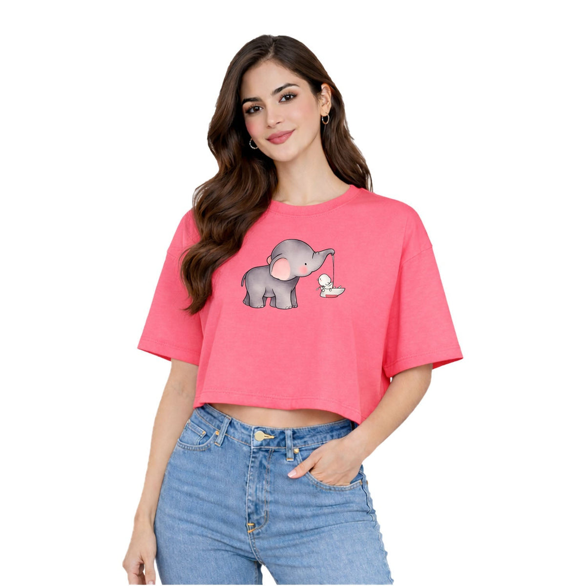 Women’s Oversized Half Sleeve Crop Top - Elephant (220 GSM Interlock Fabric)