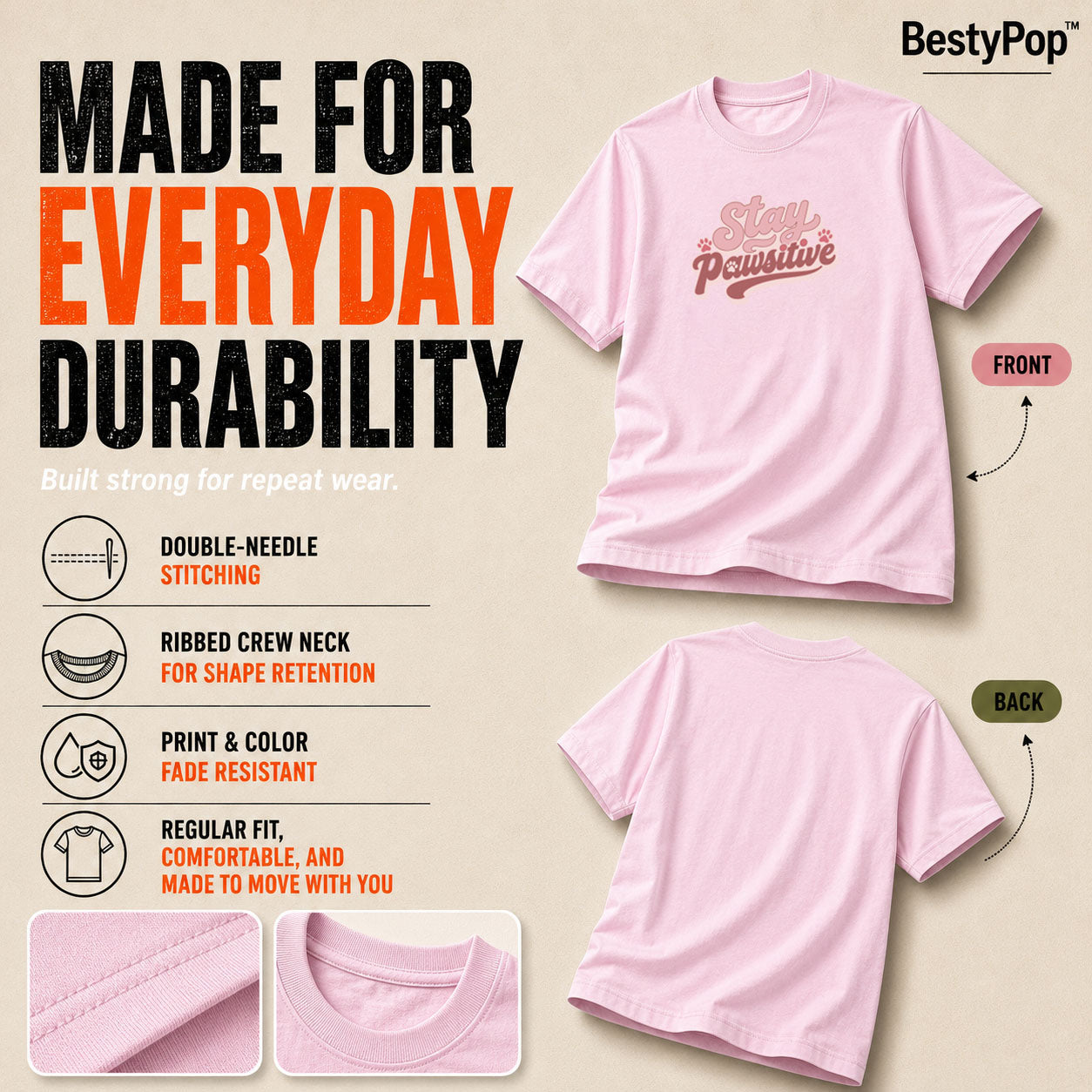 Dog Lover's Round Neck T-Shirts For Women - Stay Pawsitive - (170 GSM) single jersey