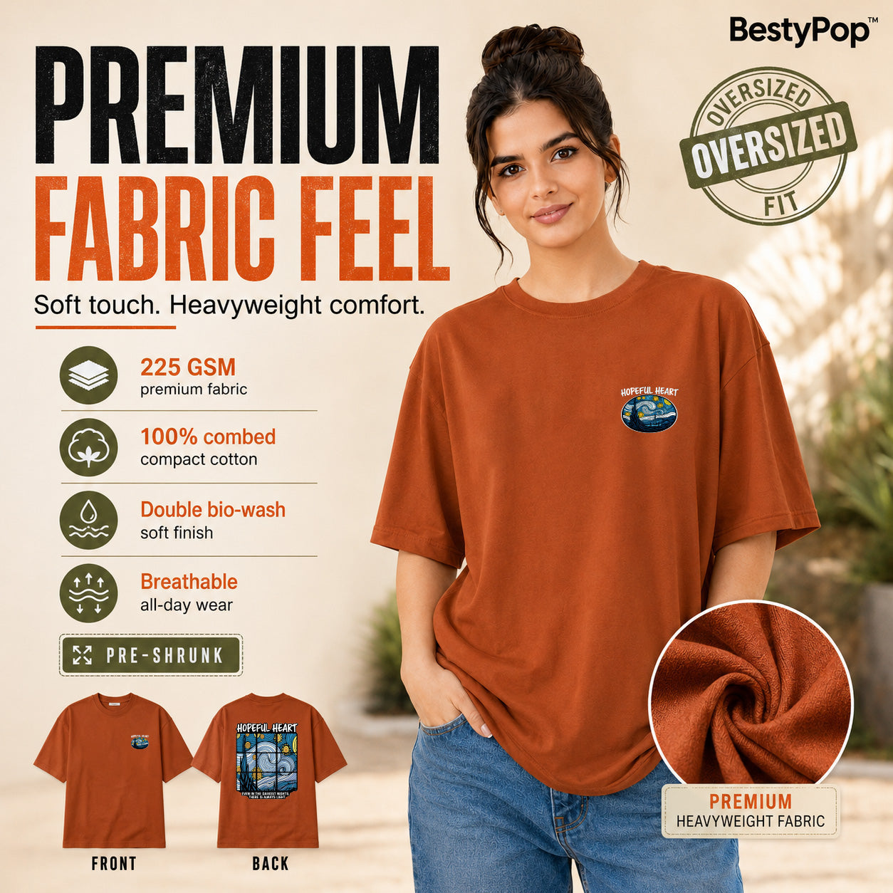 Women’s Oversized Graphic T-Shirt - Hopeful Heart (225 GSM heavyweight fabric)
