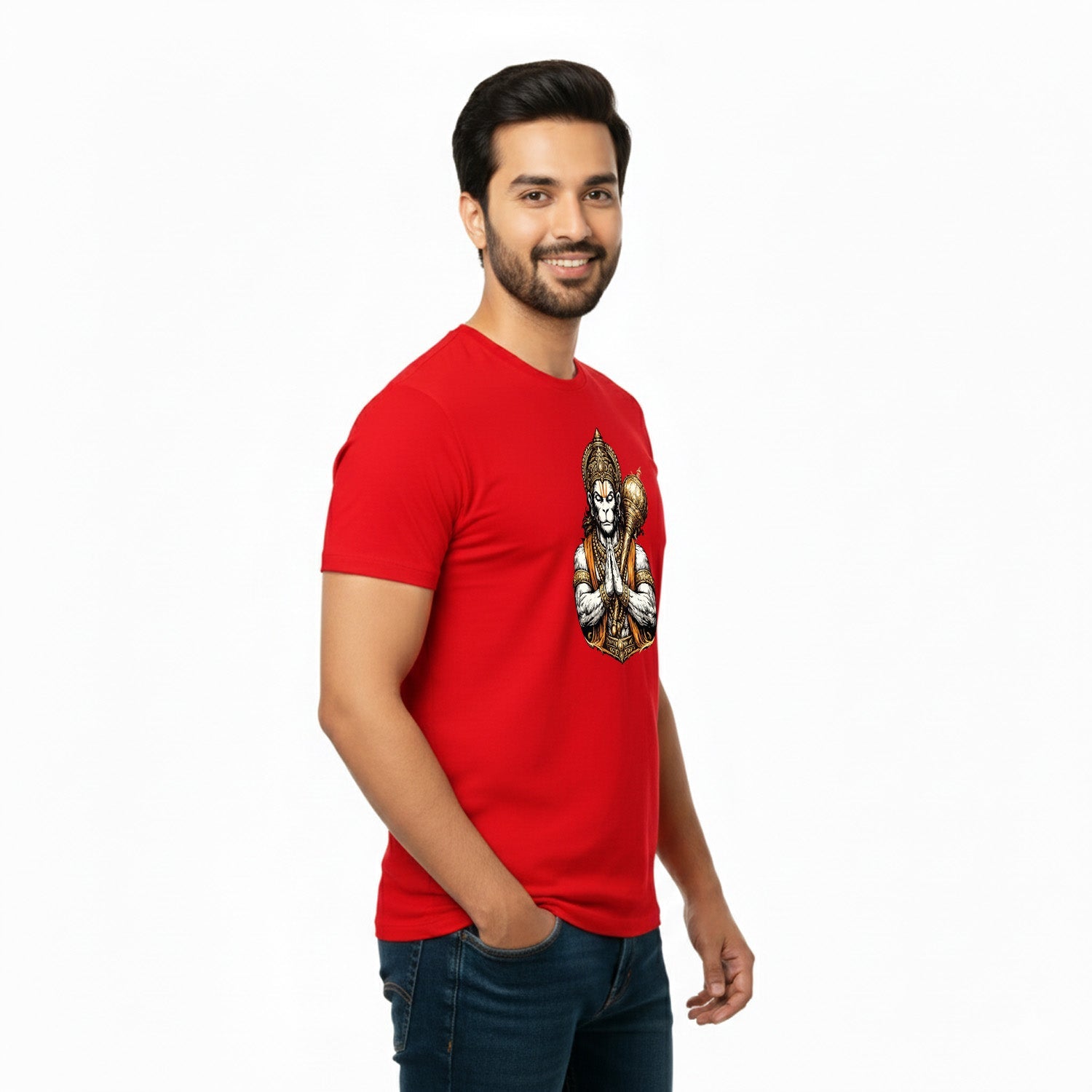Men’s Graphic Print Round Neck T-Shirt- Hanuman (170 GSM single jersey)