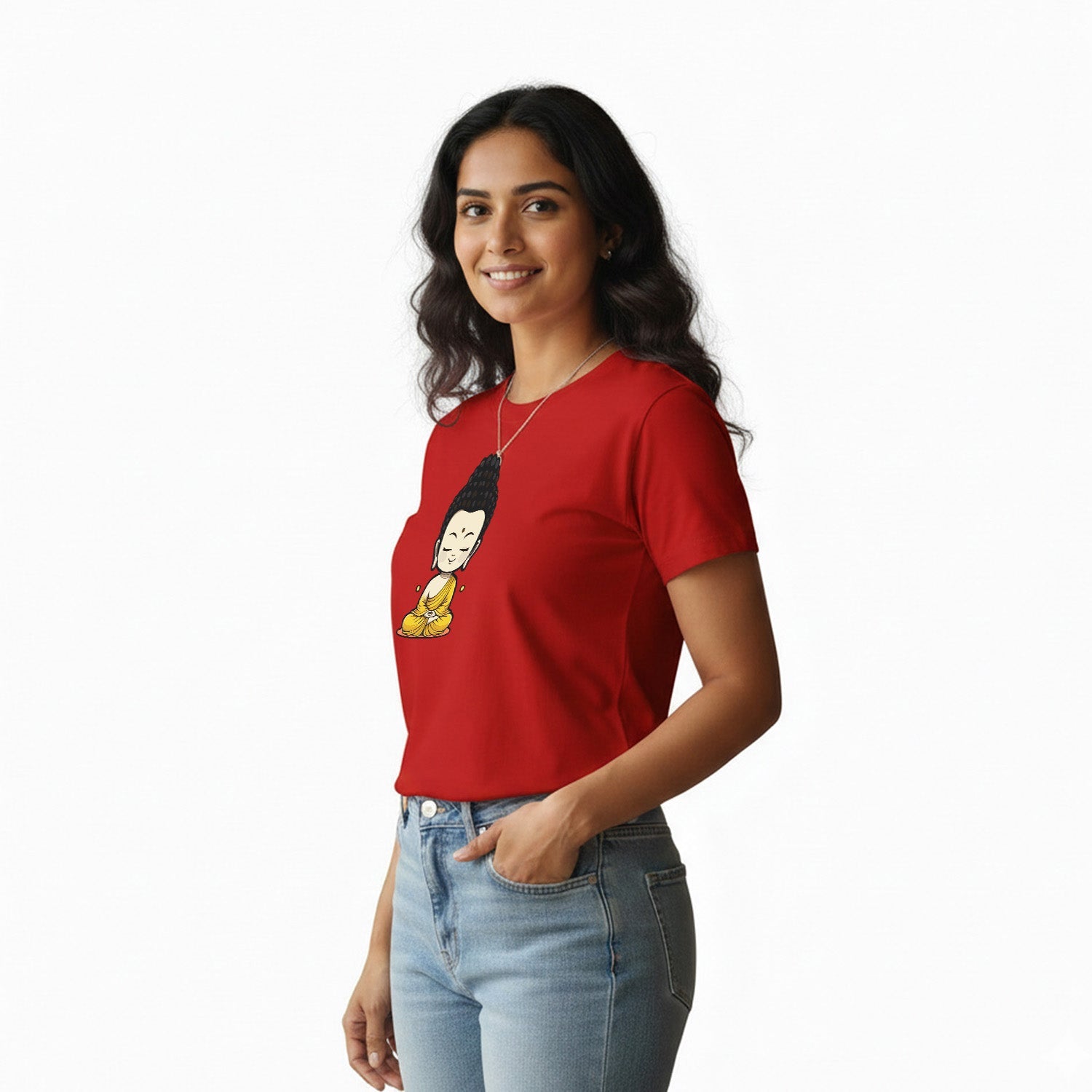Women’s Graphic Print Round Neck T-Shirt- Buddha (170 GSM single jersey)