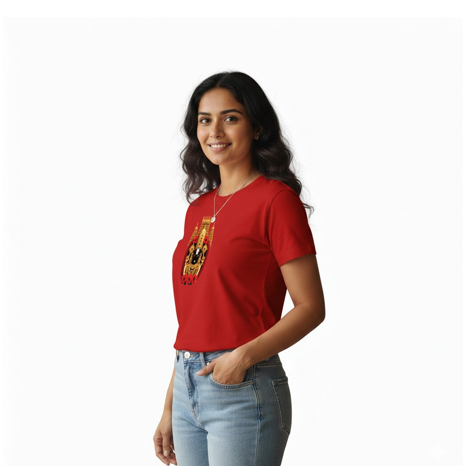 Women’s Graphic Print Round Neck T-Shirt-Thirupathi Balaji (170 GSM single jersey)