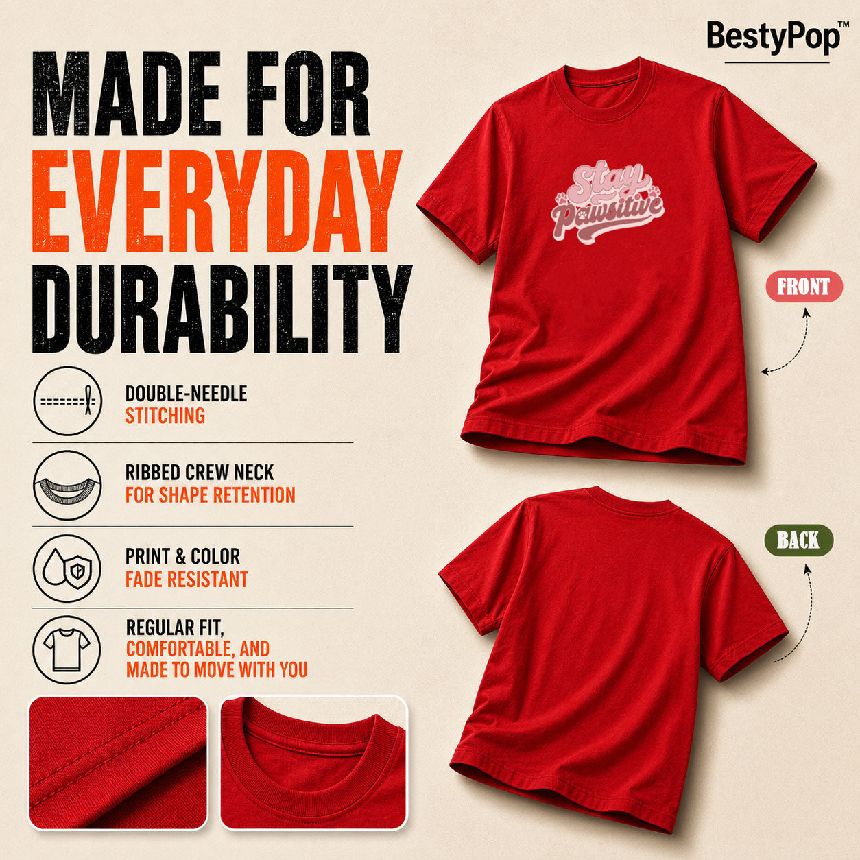 Dog Lover's Round Neck T-Shirts For Women - Stay Pawsitive - (170 GSM) single jersey