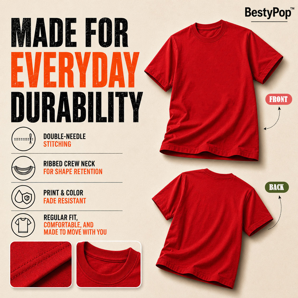 Women’s Plain Round Neck T-Shirt - 190 GSM Single Jersey