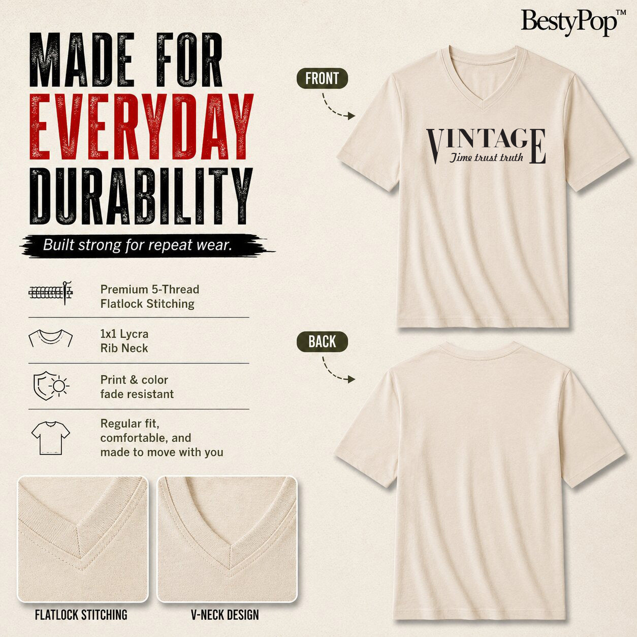 Men’s Graphic Print V-Neck T-Shirt- 190GSM