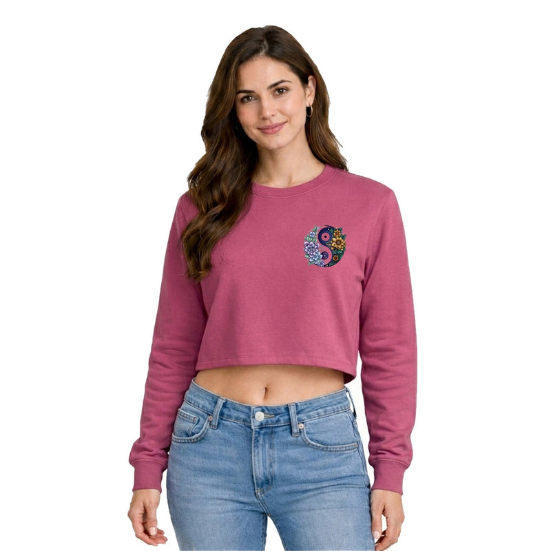 Women’s Oversized full Sleeve Crop Top - yin yang (270 GSM French Terry)