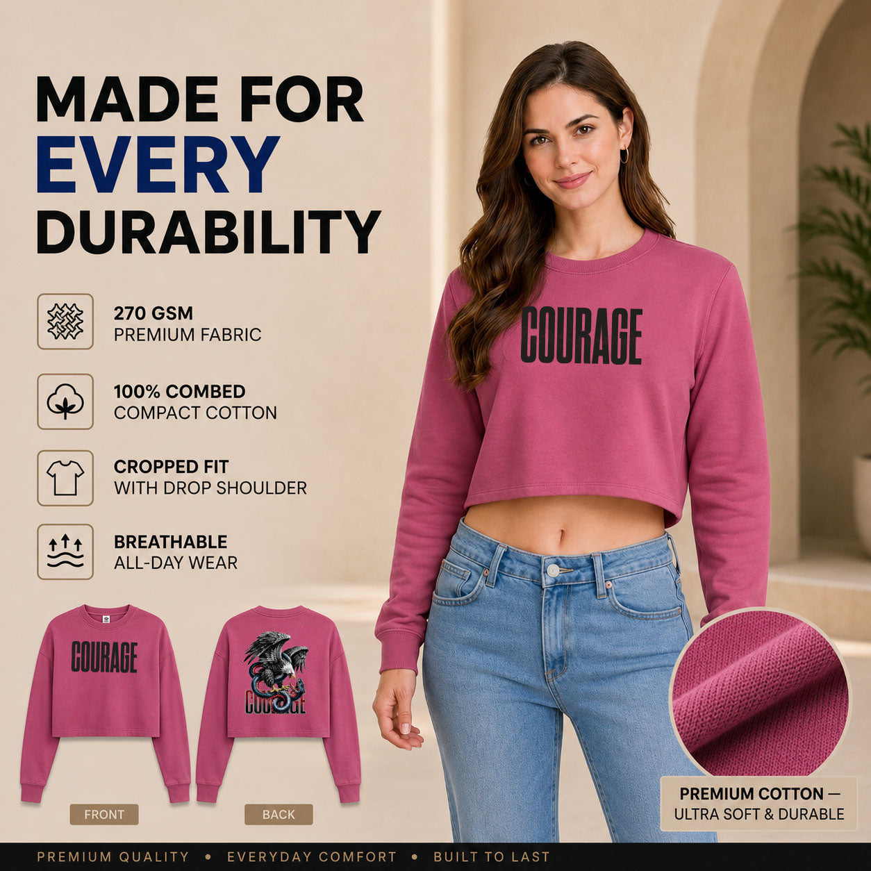 Women’s Crop top full Sleeve - 270 GSM