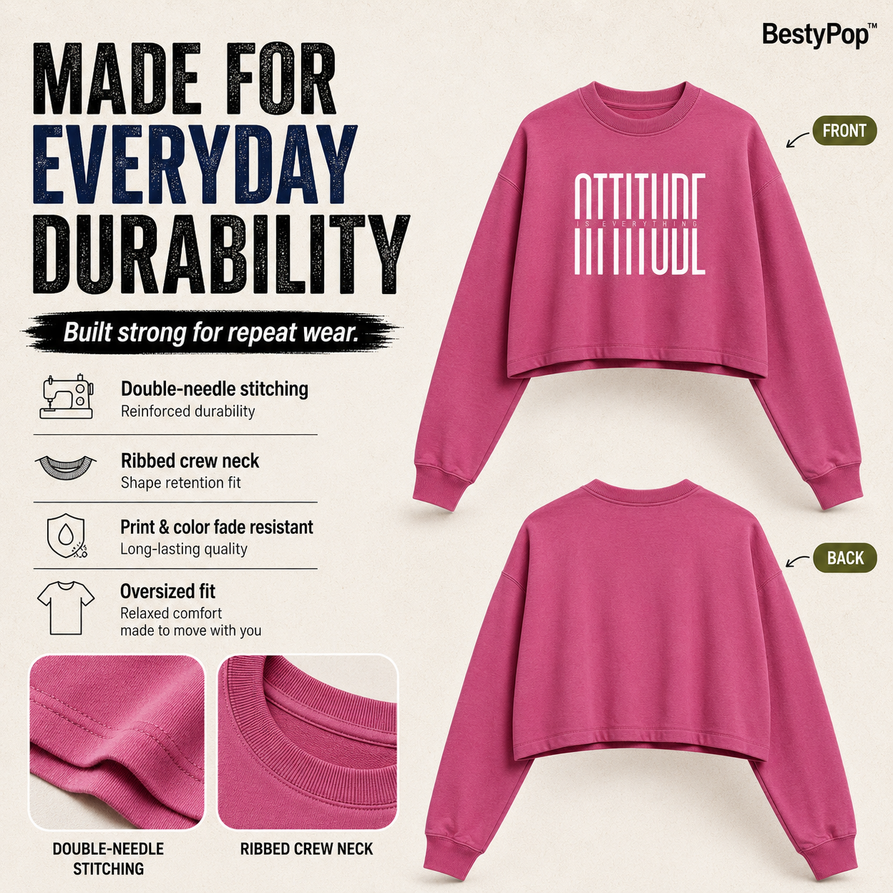 Women’s Oversized full Sleeve Crop Top - Attitude (270 GSM French Terry)
