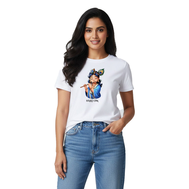 Women’s Graphic Print Round Neck T-Shirt- Krishna (170 GSM single jersey)