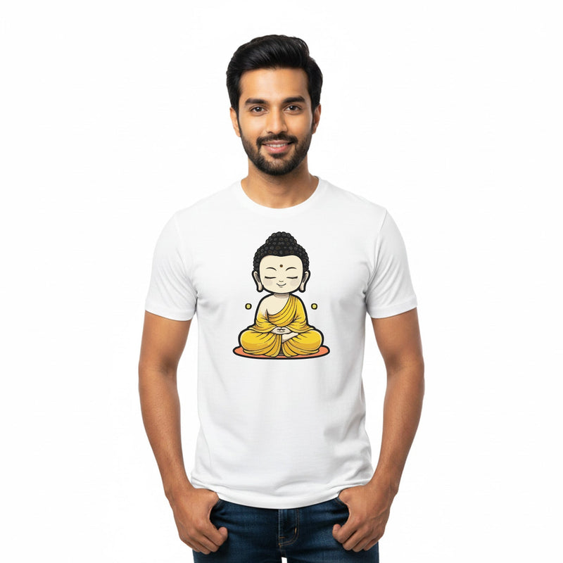 Men’s Graphic Print Round Neck T-Shirt- Buddha (170 GSM single jersey)