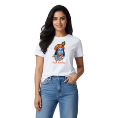 Women’s Graphic Print Round Neck T-Shirt- Krishna (170 GSM single jersey)