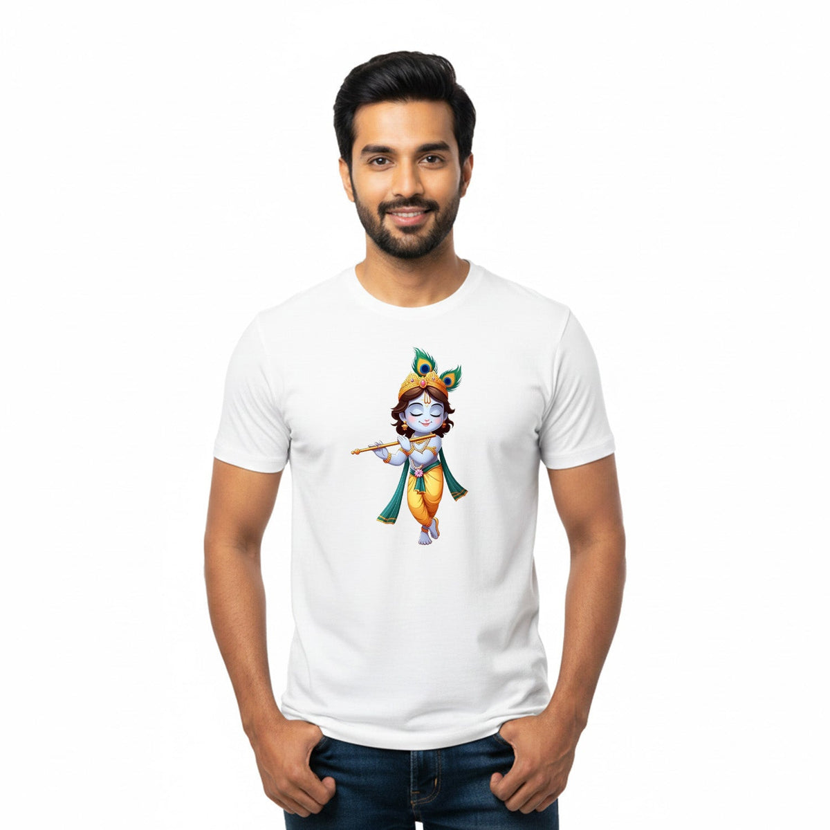 Men’s Graphic Print Round Neck T-Shirt- Krishna (170 GSM single jersey)