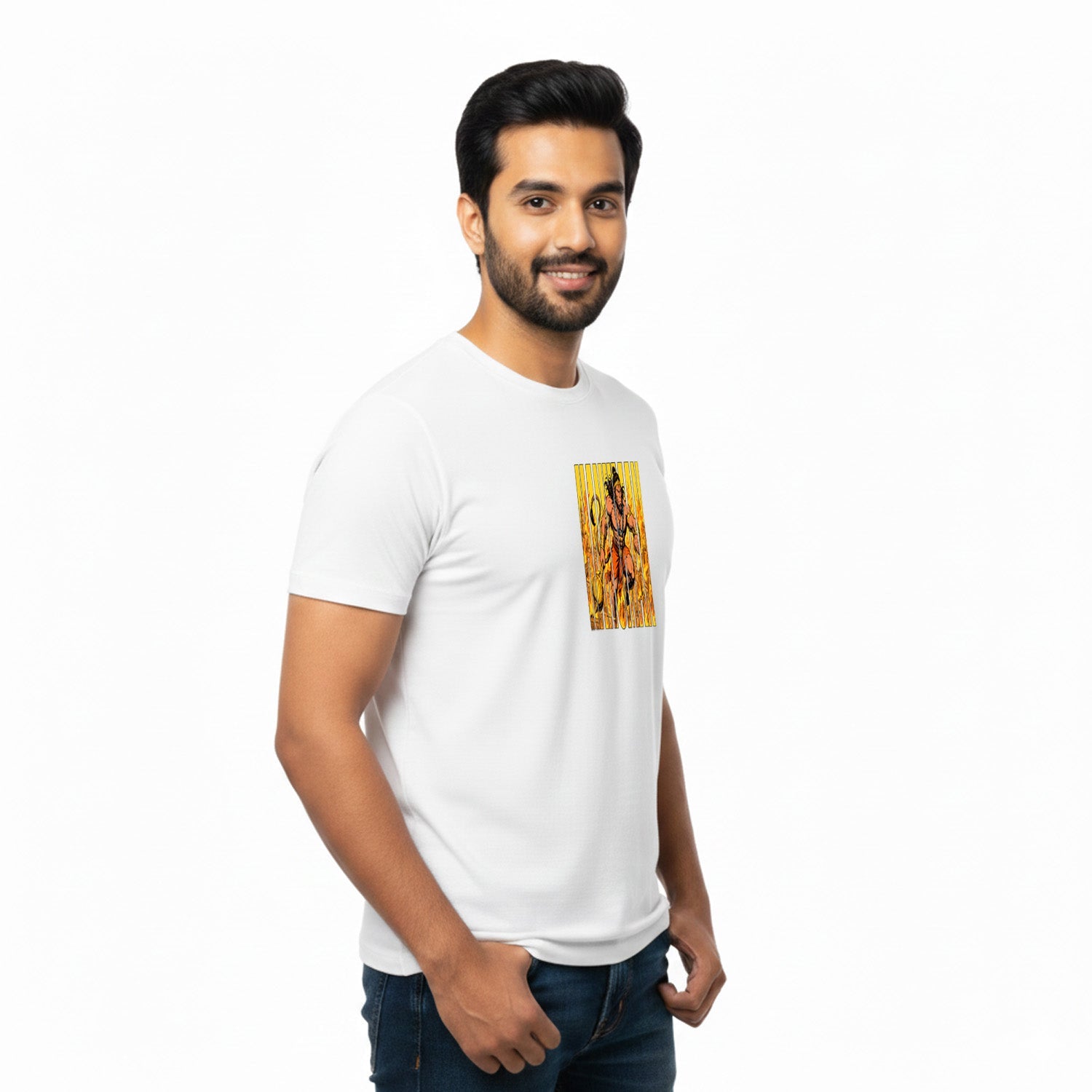 Men’s Graphic Print Round Neck T-Shirt- Hanuman (170 GSM single jersey)