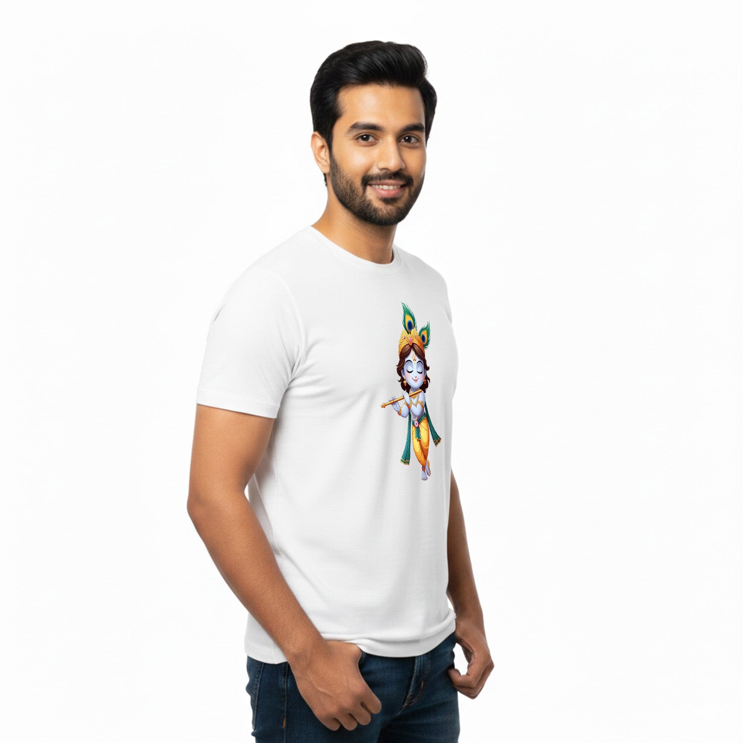 Men’s Graphic Print Round Neck T-Shirt- Krishna (170 GSM single jersey)