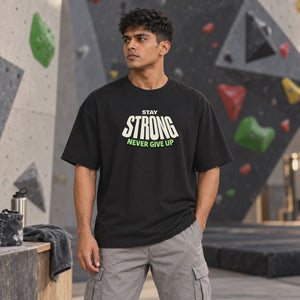 Never Give Up oversized graphic tee — approved 6-second front and back model video