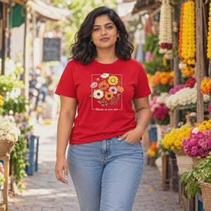 Women's Crew Neck t-shirt - Bloom as you are (170 GSM single jersey) - 3-second front print video