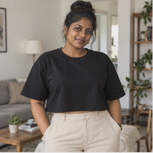 Product video — Black plain oversized crop top