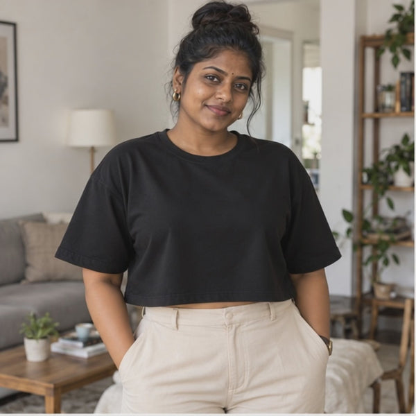 Product video — Black plain oversized crop top