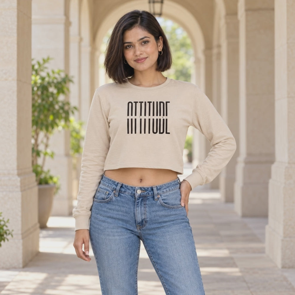 Women’s Oversized full Sleeve Crop Top - Attitude (270 GSM French Terry) - 3-second front print video