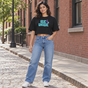 Women’s Oversized Half Sleeve Crop Top - Be Unique (220 GSM Interlock Fabric) - 3-second front print video