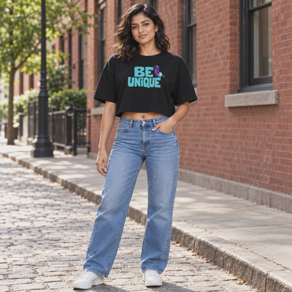 Women’s Oversized Half Sleeve Crop Top - Be Unique (220 GSM Interlock Fabric) - 3-second front print video