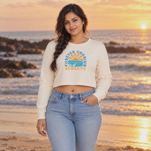 Women’s Oversized Full Sleeve Crop Top - Sunsets (270 GSM French Terry) - 3-second front print video