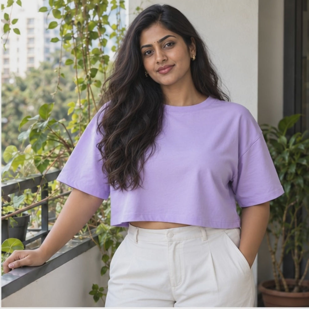 Product video — Lilac plain oversized crop top