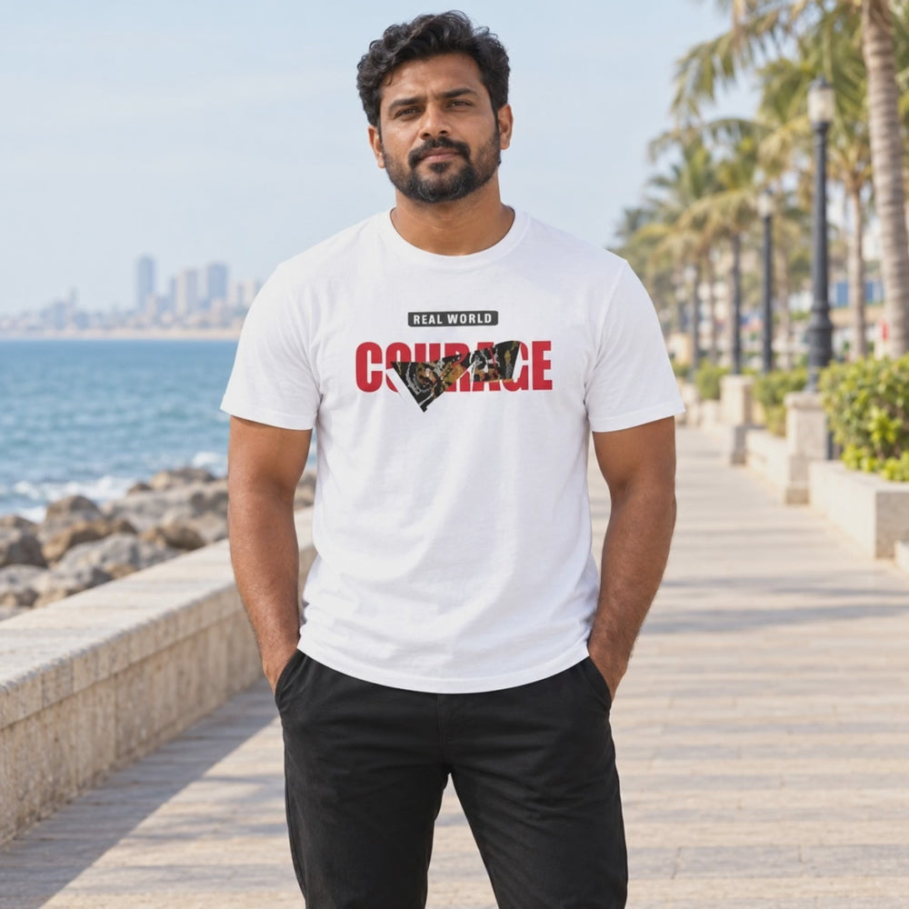 Men's Crew Neck t-shirt- Courage (170 GSM single jersey) - 3-second front print video