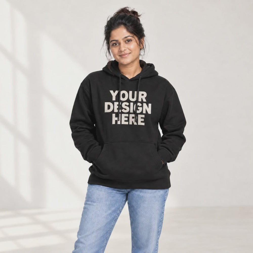 Custom women's black hoodie — Your Design Here to VINTAGE print