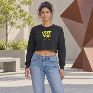 Women’s Oversized full Sleeve Crop Top - I see you (270 GSM French Terry) - 3-second front print video
