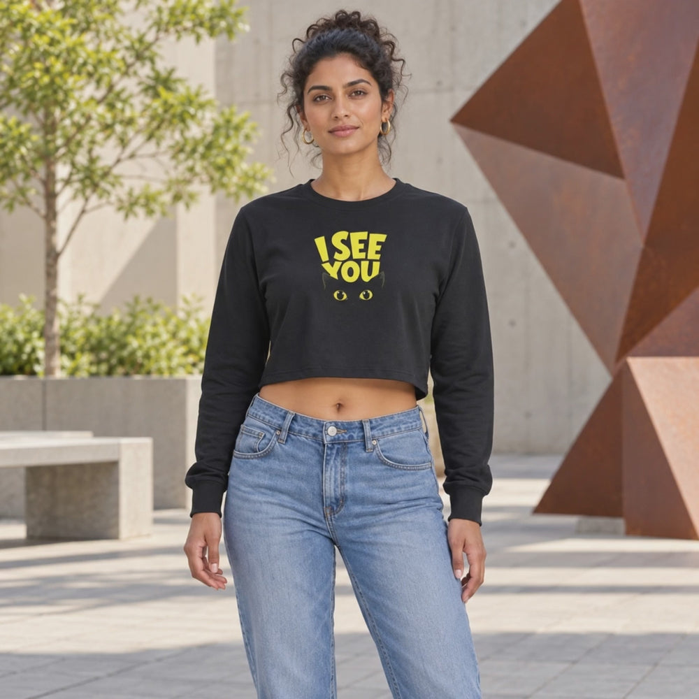 Women’s Oversized full Sleeve Crop Top - I see you (270 GSM French Terry) - 3-second front print video