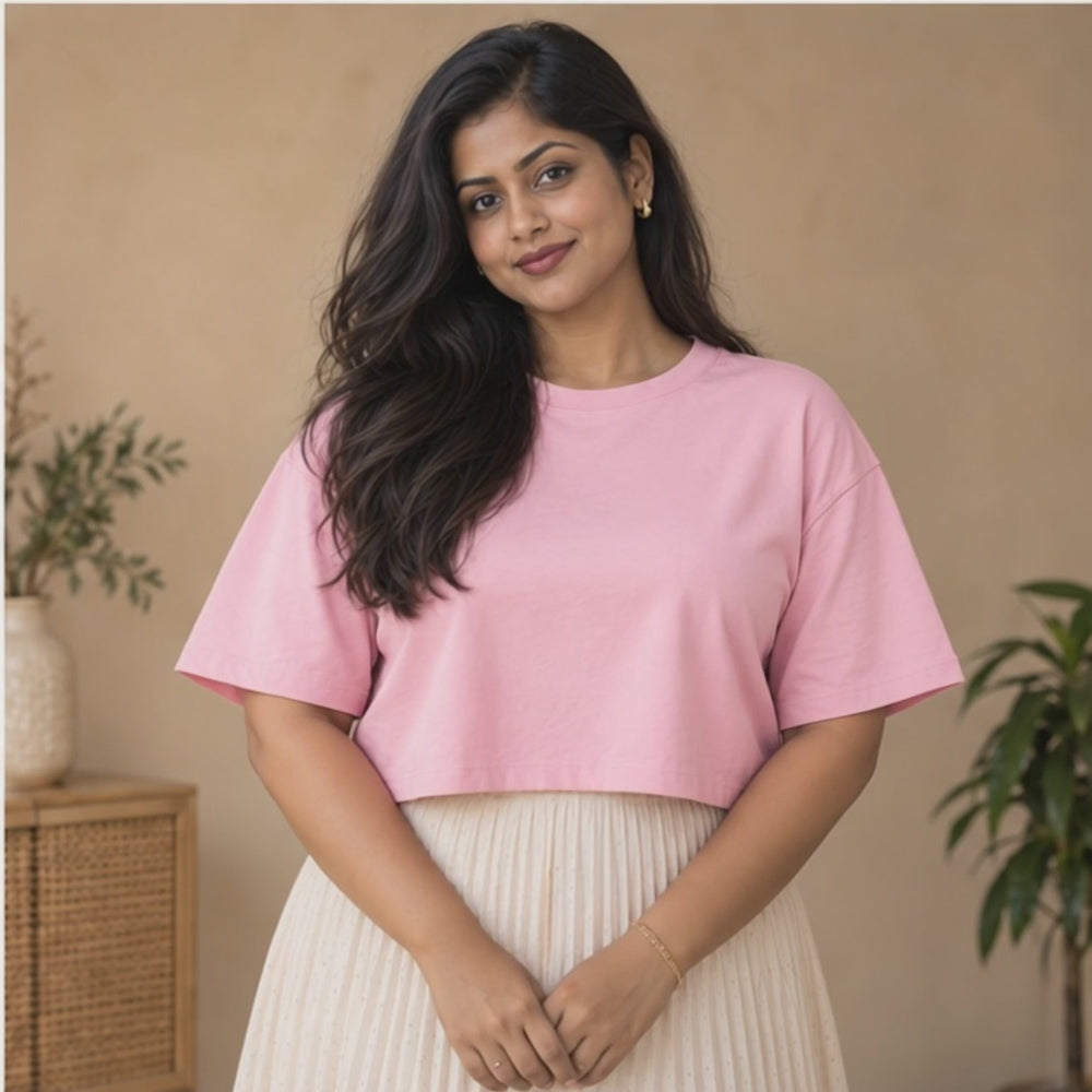 Product video — Pink plain oversized crop top